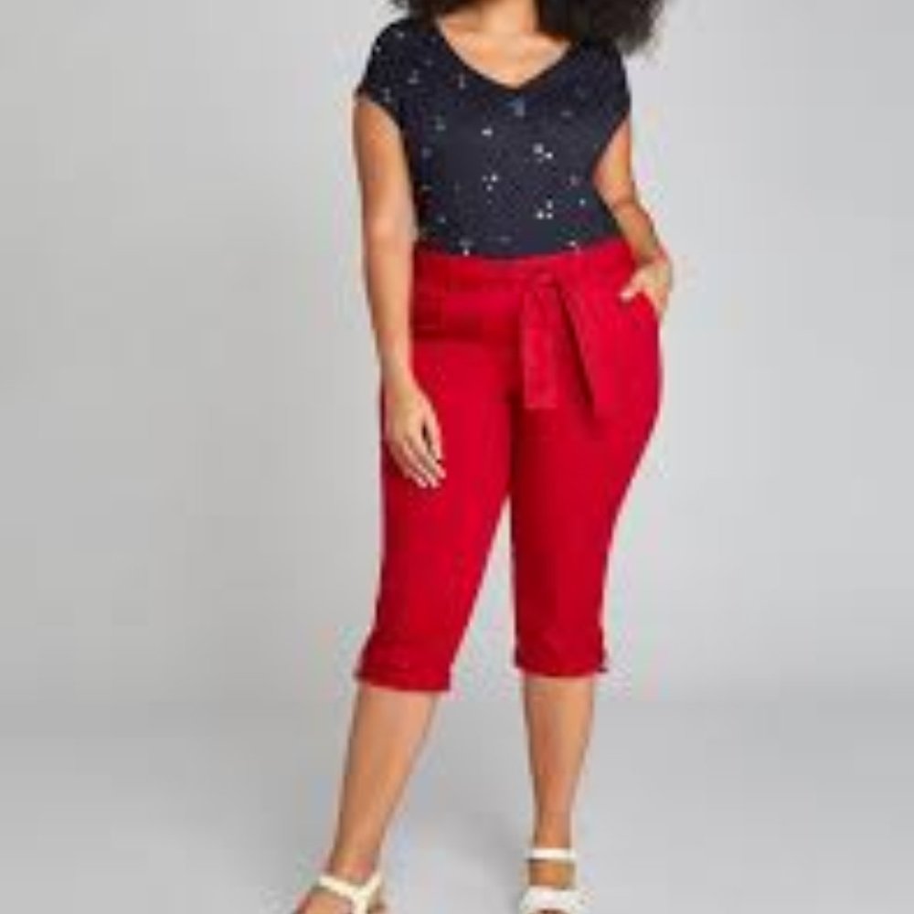 Winter Sale RED BELTED UTILITY POPLIN PEDAL PANT